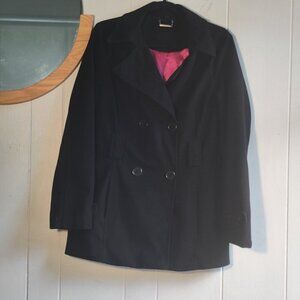JouJou Double Breasted Blue Pea Coat with pink lining. Classic and Cute